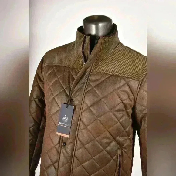 NWT RAINFOREST Brown Tan Faux Quilted  Diamond Suede Hooded Car Coat 40R Medium - Picture 5 of 12